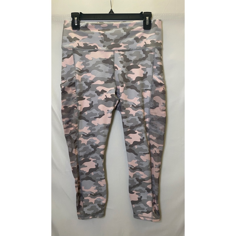 Fabletics power hold pink gray camo leggings large
